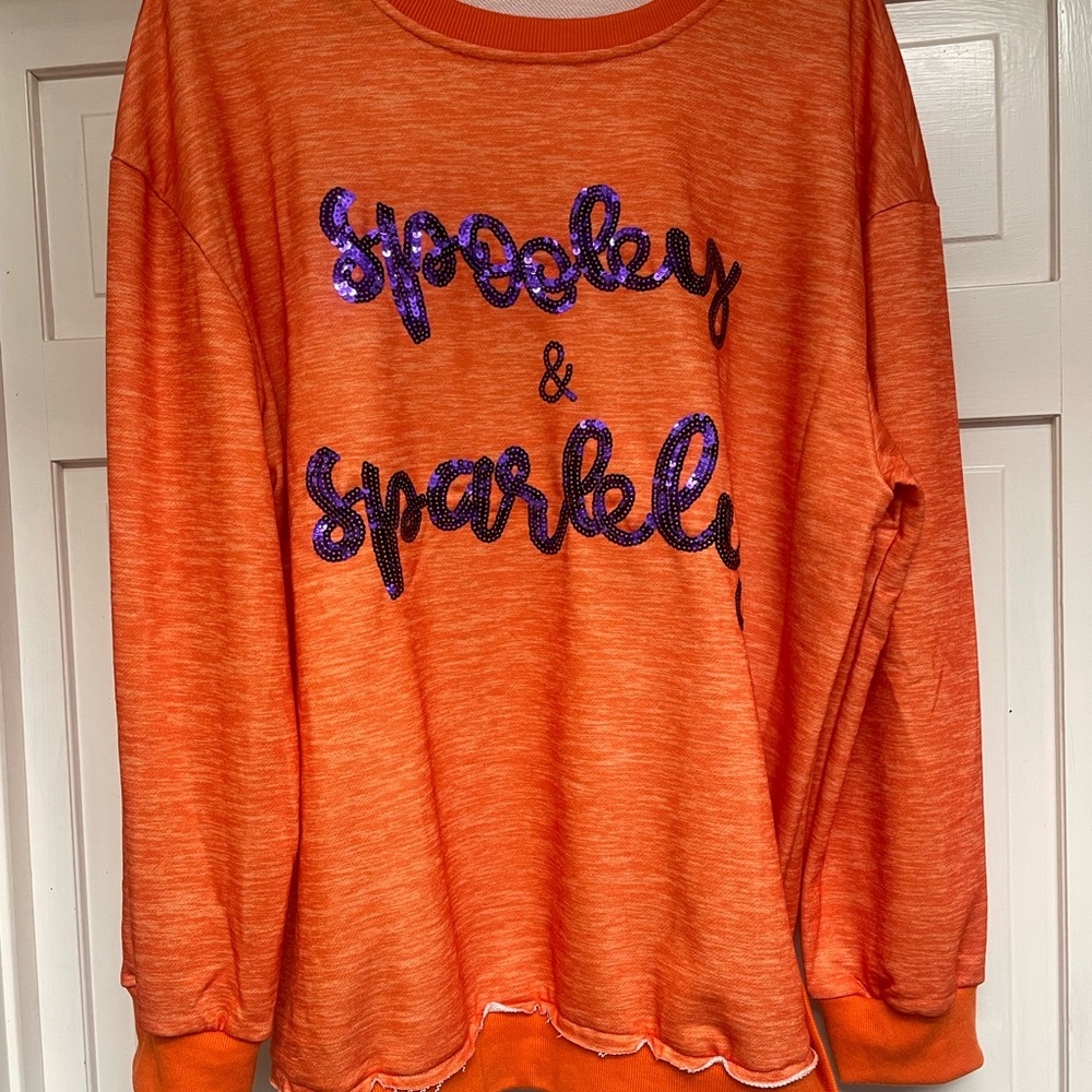 Orange Sequin 'Spooky & Sparkly' Sweatshirt
